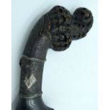 A LARGE 19TH CENTURY CONTINENTAL CARVED RHINOCEROS HORN HANDLED SWORD possibly African, decorated wi