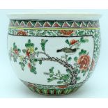 A 19TH CENTURY CHINESE FAMILLE VERTE PORCELAIN JARDINIERE Guangxu, painted with birds and flowers in