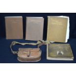 A 1920S LEATHER BOUND FISHING KRILL together with assorted antique furniture books. (qty)