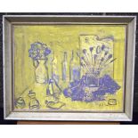 English School (20th Century) Oil on board, yellow still life. Image 45 cm x 35 cm.