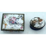 TWO 18TH CENTURY ENGLISH ENAMEL PILL BOXES. Largest 5.5 cm x 5 cm. (2)