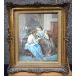 European School (19th Century) Watercolour, Figures beside a boulle table. Image 33 cm x 25 cm.