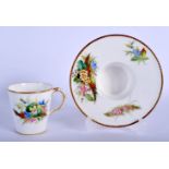 Royal Worcester fine coffee cup with a deep saucer distinctively painted by George Hundley with prim