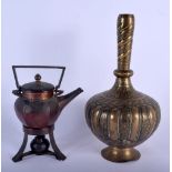 A 19TH CENTURY INDO PERSIAN BRASS BULBOUS VASE together with an arts and crafts copper teapot. Large