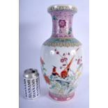 A LARGE CHINESE REPUBLICAN FAMILLE ROSE PORCELAIN VASE painted with birds amongst foliage. 35.5 cm h