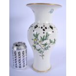 A LARGE 18TH CENTURY WORCESTER FLORAL DECORATED GILES STYLE OPEN WORK VASE painted with floral spray