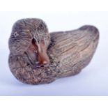 A JAPANESE CARVED BOXWOOD OKIMONO OF A DUCK. 8.5 cm x 5.5 cm.