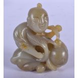 AN EARLY 20TH CENTURY CHINESE CARVED GREEN JADE FIGURE. 7 cm x 5 cm.