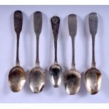 FIVE 18TH/19TH CENTURY SILVER SPOONS. Exeter. 80 grams. 13 cm long. (5)