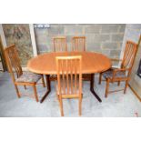 A Laurits M Larsens (Denmark) Teak extendable dining table with five Kvist teak chairs 150x100x173cm