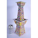 A LARGE EARLY 20TH CENTURY CHINESE PORCELAIN FAMILLE ROSE CANDLESTICK Qing/Republic, painted with pe