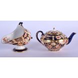 Royal Crown Derby miniature teapot and spoon stand painted with pattern 6299, date code 1907 & 1913