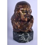 AN EARLY 20TH CENTURY FRENCH BRONZE FIGURE OF A YOUNG GIRL modelled with flowing locks. 17 cm x 9 cm