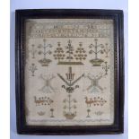 A LATE 18TH CENTURY FRAMED ENGLISH SAMPLER C1796 . Image 29 cm x 23 cm.