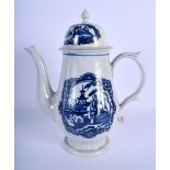 Liverpool good coffee pot and cover printed with Chinese Lady and Bird in cartouche pattern c.1775.