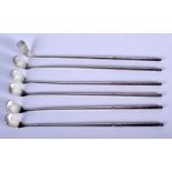 SIX VINTAGE SILVER PLATED GOLF CLUBS. 21 cm long. (6)