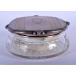 AN ART DECO SILVER MOUNTED CUT GLASS JAR AND COVER. Silver 95 grams. 11 cm x 5 cm.