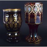 TWO ANTIQUE BOHEMIAN GLASS CUPS. Largest 17.5 cm high. (2)