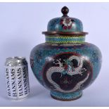 AN EARLY 20TH CENTURY CHINESE CLOISONNE ENAMEL JAR AND COVER Late Qing/Republic, decorated with drag