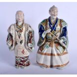 TWO LATE 19TH CENTURY JAPANESE MEIJI PERIOD AO KUTANI FIGURES modelled in embellished robes. Largest