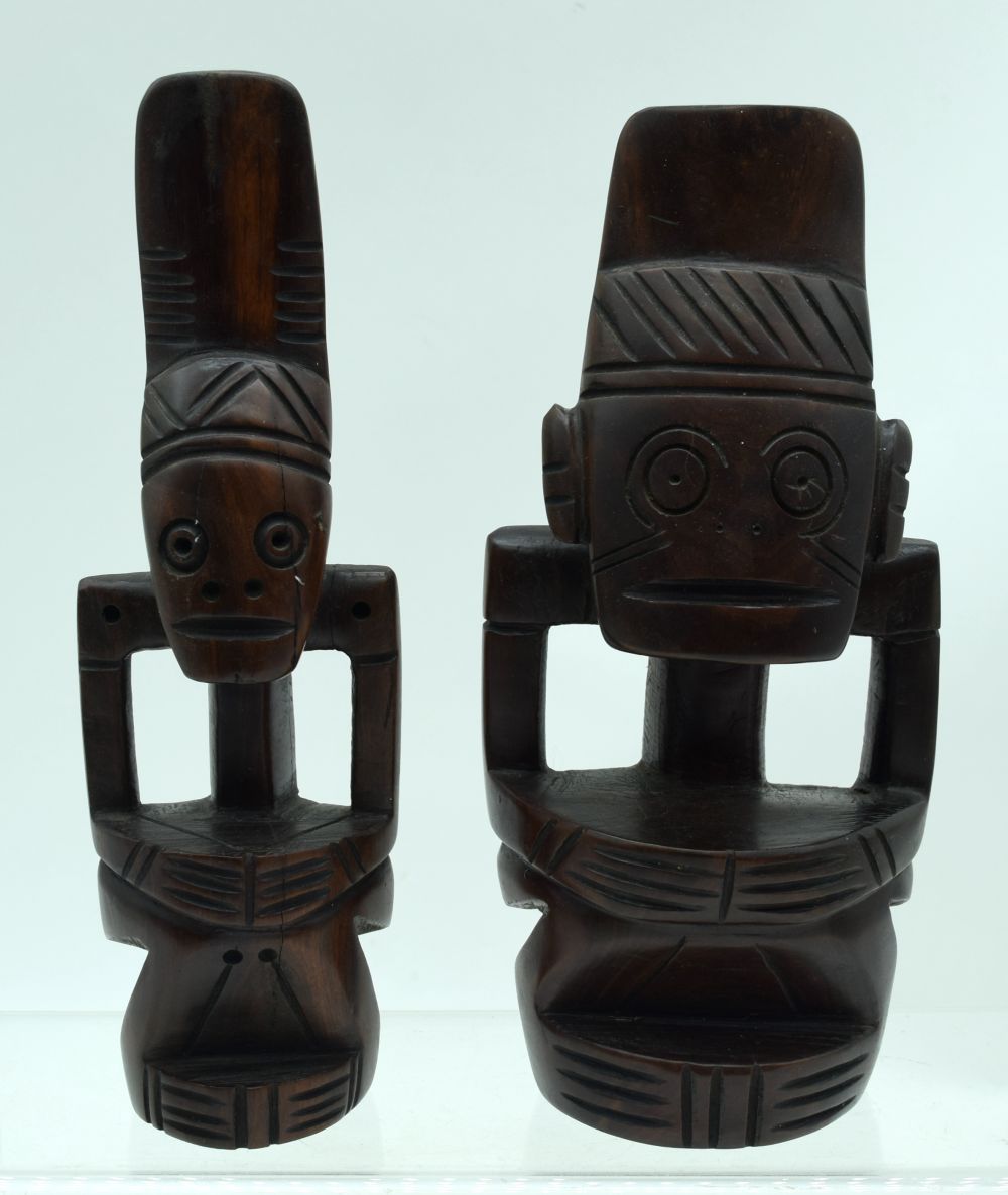 An African hardwood figure together with another 25cm (2).