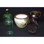 Miscellaneous group three large glass bottles, porcelain planter and a vase 32 x 14 cm (5) .