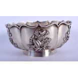 A 19TH CENTURY CHINESE EXPORT SCALLOPED SILVER BOWL by Zeewo, decorated with fruiting pods and vines