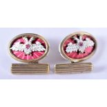 A PAIR OF CONTINENTAL ENAMELLED JEWELLED CUFFLINKS. 21 grams. 2.5 cm x 2.5 cm.