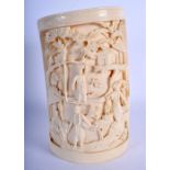 AN EARLY 20TH CENTURY CHINESE CARVED BONE TUSK VASE Late Qing, decorated with figures. 20 cm x 12 c