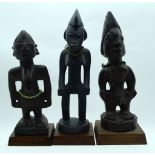 TRIBAL AFRICAN ART YORUBA IBEJI (2) AND SENUFU FEMALE FIGURE. 27cm high (3)