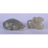 TWO CHINESE CARVED JADE BEASTS 20th Century. Largest 6.5 cm x 4 cm. (2)