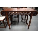 A 19TH CENTURY CHINESE HONGMU HARDWOOD ALTAR TABLE with burr wood inset top. 82 cm x 116 cm.