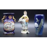 A Copenhagen vase together with an English figure and another vase 22cm (3).
