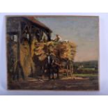 British School (19th/20th Century) Oil on board, Impressionist Horse & Hay bales. 27 cm x 30 cm.