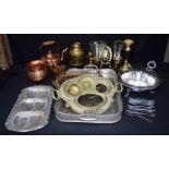 A collection of metal ware, trays, wall sconces, terrine etc Qty.