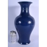 A LARGE CHINESE MONOCHROME BLUE GLAZED BALUSTER VASE 20th Century. 30 cm x 15 cm.