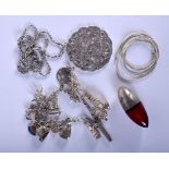 AN ANTIQUE SILVER RUBY GLASS BULLET SCENT BOTTLE etc. (qty)