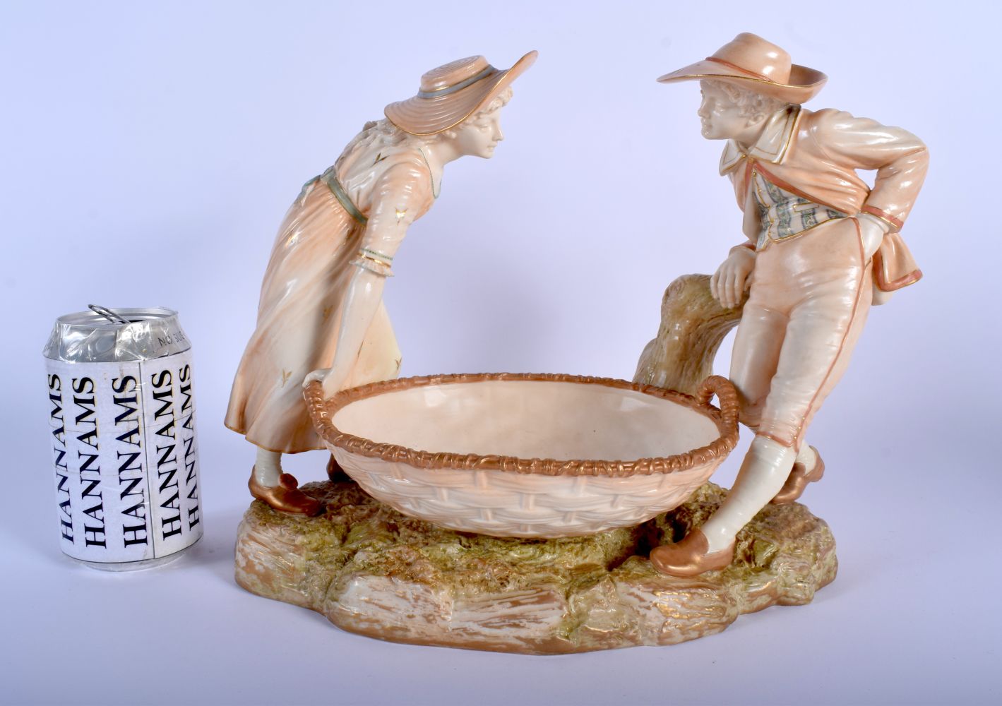 A LARGE 19TH CENTURY HADLEYS ROYAL WORCESTER BLUSH IVORY FIGURAL GROUP modelled as a boy and girl ho