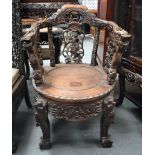 A FINE 19TH CENTURY CHINESE CARVED HARDWOOD HONGMU DRAGON CHAIR with well carved vine and fruit supp
