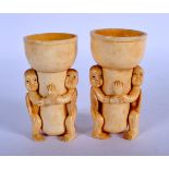 A PAIR OF CONTINENTAL BONE CANDLESTICKS. 10 cm high.