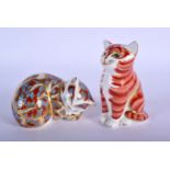 Royal Crown Derby paperweight of a seated kitten and a sleeping kitten. 8.5cm high (2)