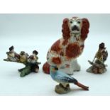 A Collection of ceramic birds together with a Staffordshire dog 19cm (4).