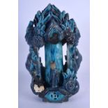 A 17TH/18TH CENTURY CHINESE FAHUA GLAZED POTTERY BUDDHISTIC SHRINE Ming. 25 cm x 15 cm.