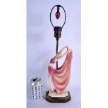 AN ART DECO PORCELAIN FIGURE OF A DANCING GIRL converted to a lamp. Porcelain 27 cm x 10 cm.