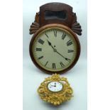 An Art Deco wooden framed wall clock together with a small gilded wall clock 50 x 36cm (2).