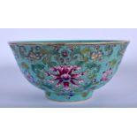 A CHINESE PORCELAIN TURQUOISE GROUND BOWL 20th Century. 15 cm diameter.