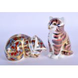 Royal Crown Derby paperweight of a seated kitten and a sleeping kitten. 8.5cm high (2)