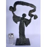 British School (20th Century) Bronze, Female holding aloft scarf. 45 cm x 25 cm.