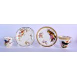 Royal Worcester jewelled cup and saucer painted with a bird and flowers by J. Hopewell, date mark 18