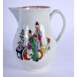 18th c. Worcester sparrow beak jug painted with a Chinese Family over a black print. 9cm high